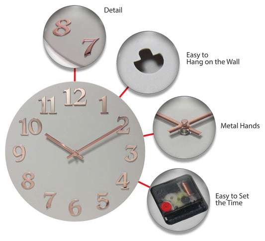 12 inch Modern Wall Clock, Vogue by Infinity Instruments, Grey